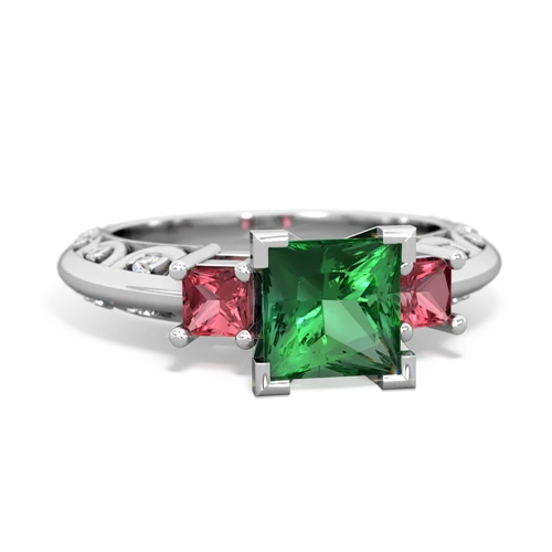 Lab Emerald Lab Created Emerald with Genuine Pink Tourmaline and Genuine Tanzanite Art Deco ring Ring
