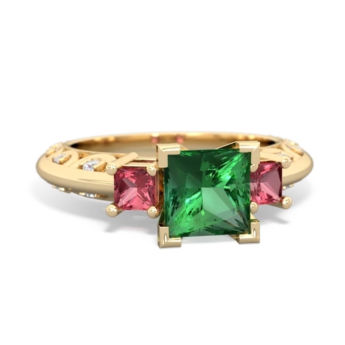 lab emerald-tourmaline engagement ring