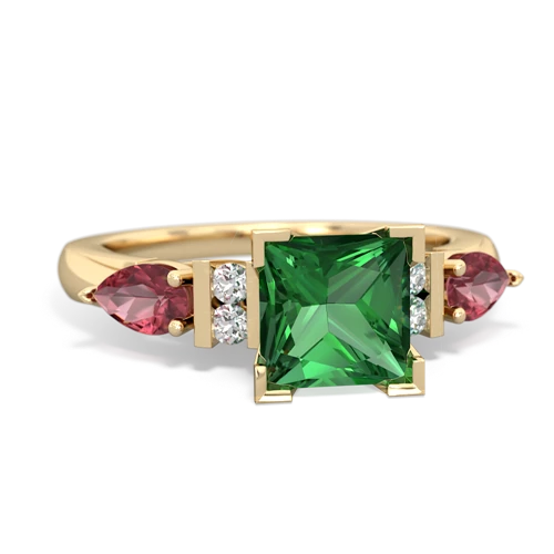 Lab Emerald Lab Created Emerald with Genuine Pink Tourmaline and Genuine Aquamarine Engagement ring Ring