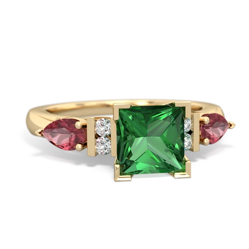 lab emerald-tourmaline engagement ring