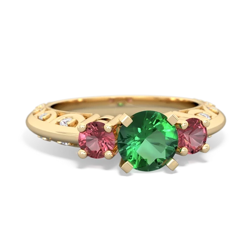 Lab Emerald Lab Created Emerald with Genuine Pink Tourmaline Art Deco ring Ring