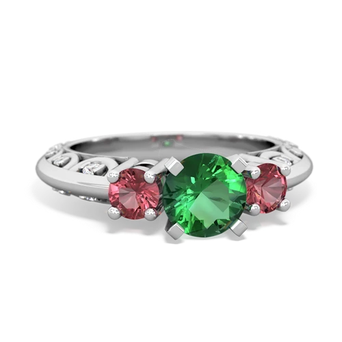 lab emerald-tourmaline engagement ring