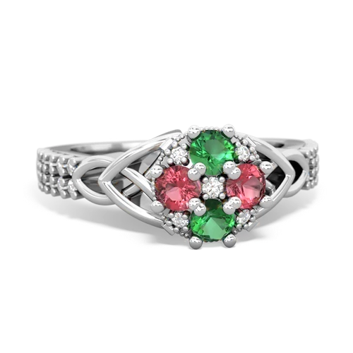 Lab Emerald Lab Created Emerald with Genuine Pink Tourmaline Celtic Knot Engagement ring Ring