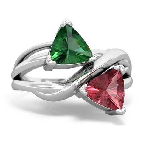 Lab Emerald Lab Created Emerald with Genuine Pink Tourmaline Split Band Swirl ring Ring