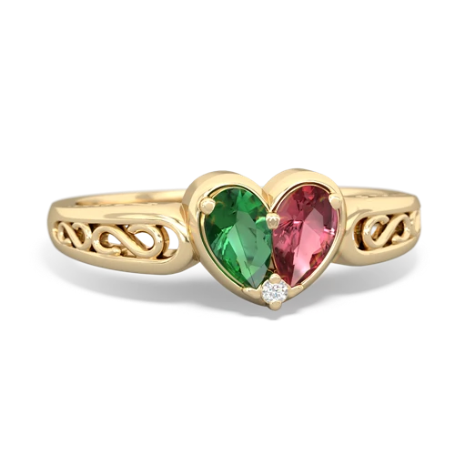 Lab Emerald Lab Created Emerald with Genuine Pink Tourmaline filligree Heart ring Ring