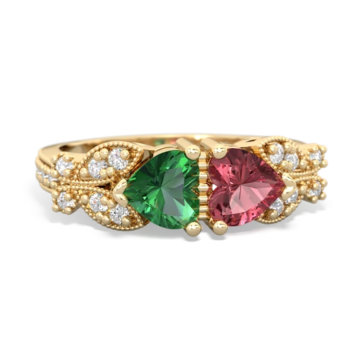 Lab Emerald Lab Created Emerald with Genuine Pink Tourmaline Diamond Butterflies ring Ring