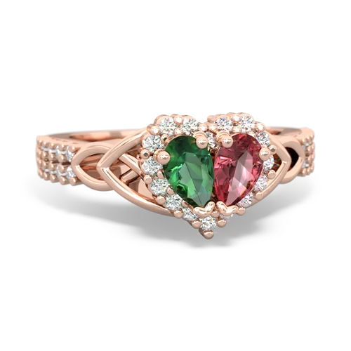 Lab Emerald Lab Created Emerald with Genuine Pink Tourmaline Celtic Knot Engagement ring Ring