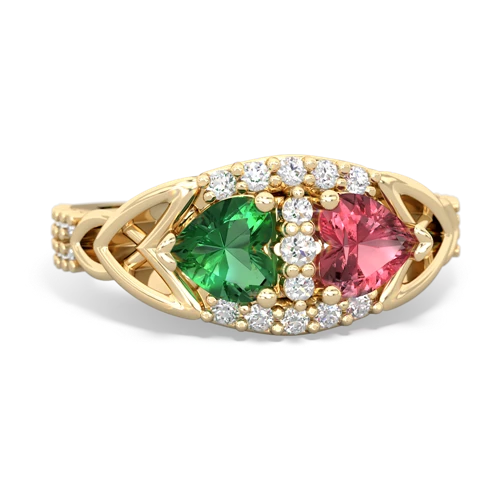 Lab Emerald Lab Created Emerald with Genuine Pink Tourmaline Celtic Knot Engagement ring Ring
