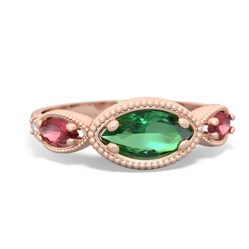 lab emerald-tourmaline milgrain marquise ring