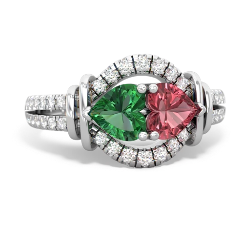 Lab Emerald Lab Created Emerald with Genuine Pink Tourmaline Art-Deco Keepsake ring Ring
