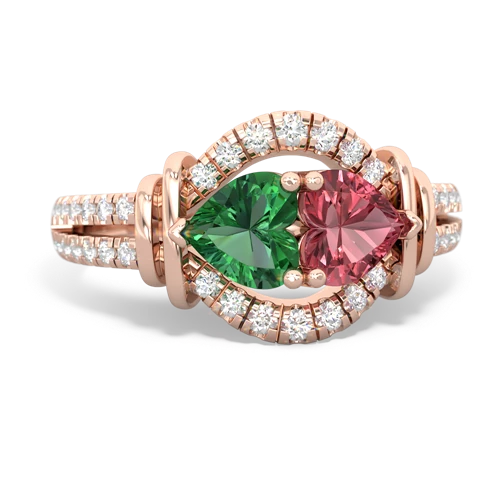 lab emerald-tourmaline pave keepsake ring