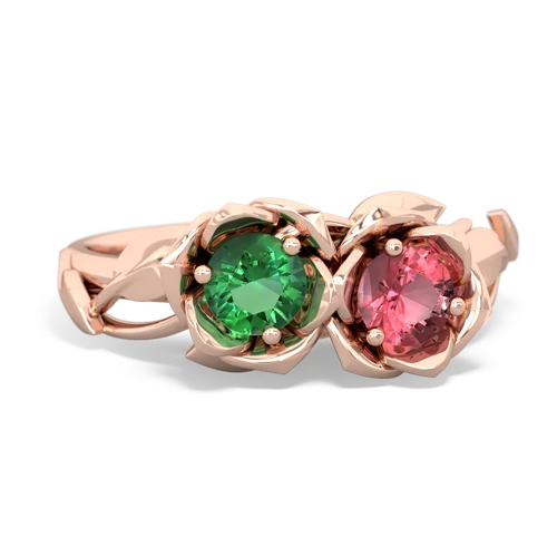 lab emerald-tourmaline roses ring
