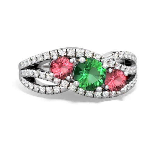 lab emerald-tourmaline three stone pave ring