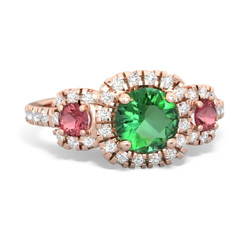 Lab Emerald Lab Created Emerald with Genuine Pink Tourmaline and Genuine Aquamarine Regal Halo ring Ring