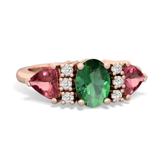 Lab Emerald Lab Created Emerald with Genuine Pink Tourmaline and Genuine Swiss Blue Topaz Antique Style Three Stone ring Ring