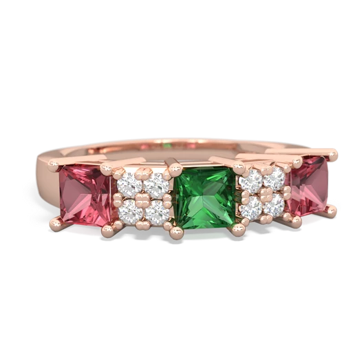 Lab Emerald Lab Created Emerald with Genuine Pink Tourmaline and Genuine Swiss Blue Topaz Three Stone ring Ring