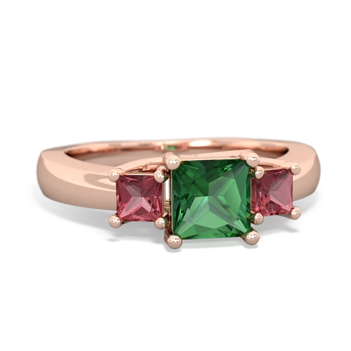 Lab Emerald Lab Created Emerald with Genuine Pink Tourmaline and Lab Created Emerald Three Stone Trellis ring Ring
