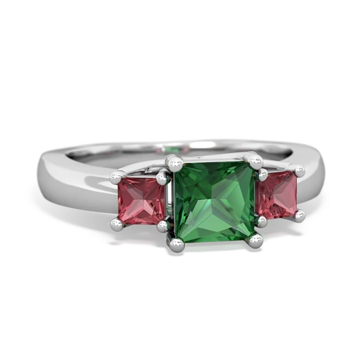 Lab Emerald Lab Created Emerald with Genuine Pink Tourmaline and  Three Stone Trellis ring Ring