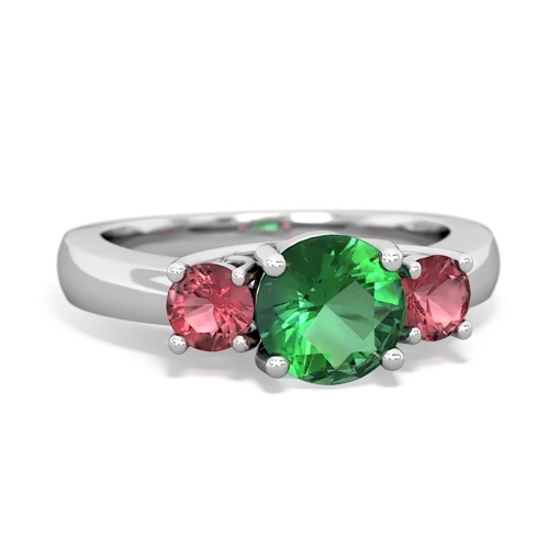Lab Emerald Lab Created Emerald with Genuine Pink Tourmaline and Genuine Aquamarine Three Stone Trellis ring Ring