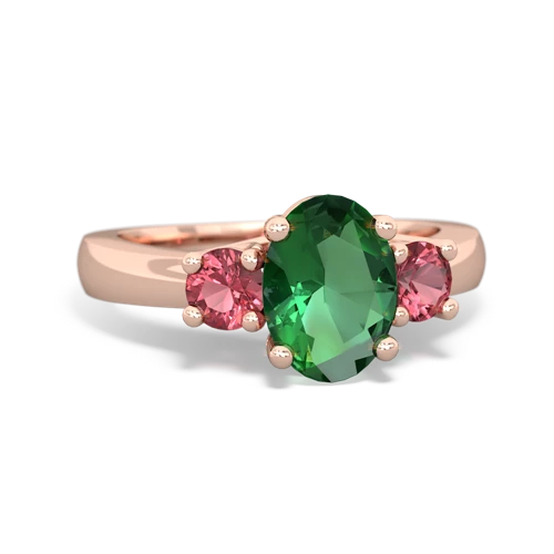 Lab Emerald Lab Created Emerald with Genuine Pink Tourmaline Three Stone Trellis ring Ring