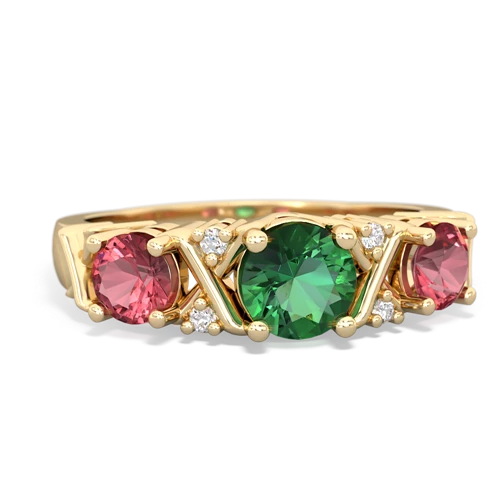 Lab Emerald Lab Created Emerald with Genuine Pink Tourmaline and Lab Created Pink Sapphire Hugs and Kisses ring Ring