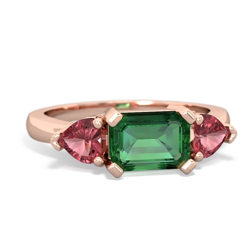 Lab Emerald Lab Created Emerald with Genuine Pink Tourmaline and  Three Stone ring Ring