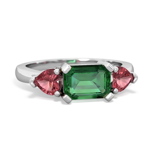 Lab Emerald Lab Created Emerald with Genuine Pink Tourmaline and Lab Created Emerald Three Stone ring Ring