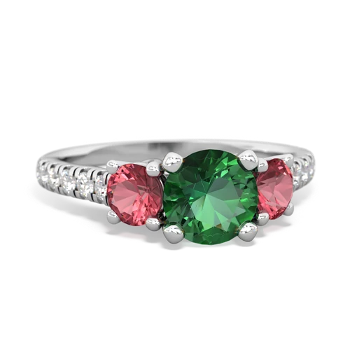 Lab Emerald Lab Created Emerald with Genuine Pink Tourmaline and Genuine Swiss Blue Topaz Pave Trellis ring Ring