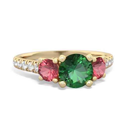 Lab Emerald Lab Created Emerald with Genuine Pink Tourmaline and  Pave Trellis ring Ring