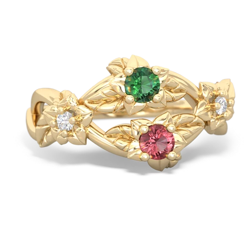 Lab Emerald Lab Created Emerald with Genuine Pink Tourmaline Sparkling Bouquet ring Ring