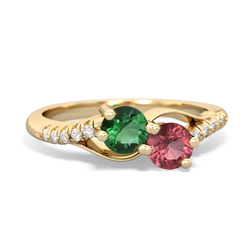 Lab Emerald Lab Created Emerald with Genuine Pink Tourmaline Two Stone Infinity ring Ring