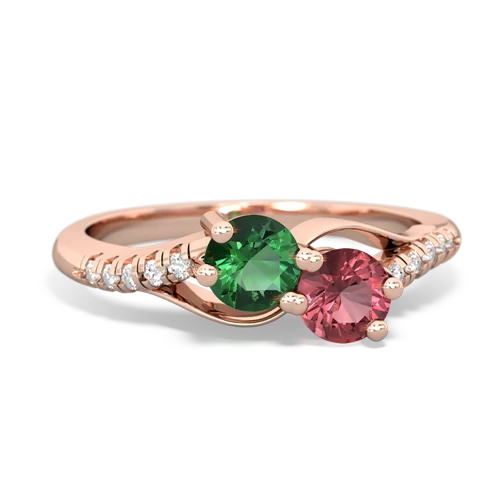lab emerald-tourmaline two stone infinity ring