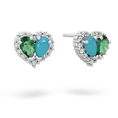 lab emerald-turquoise halo-heart earrings