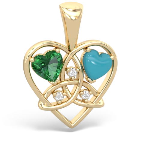 lab emerald-turquoise celtic heart pendant