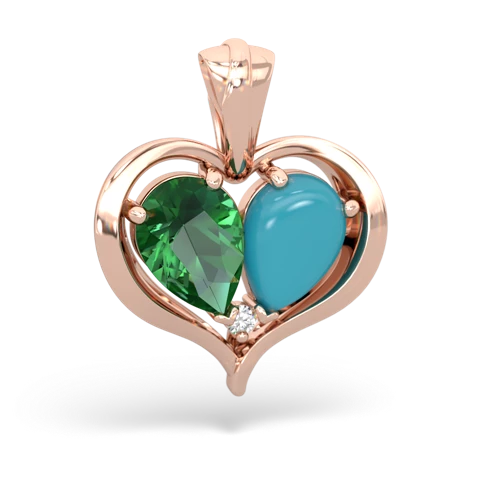 lab emerald-turquoise half heart whole pendant