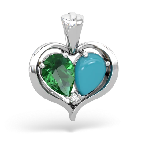 lab emerald-turquoise half heart whole pendant