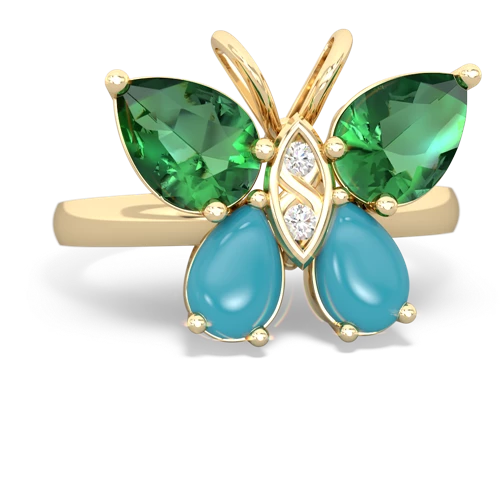 lab emerald-turquoise butterfly ring