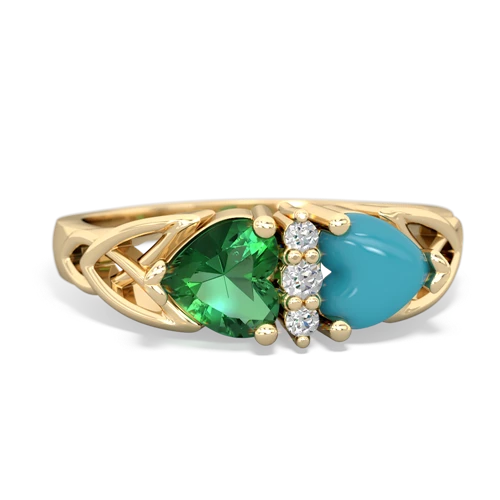lab emerald-turquoise celtic ring