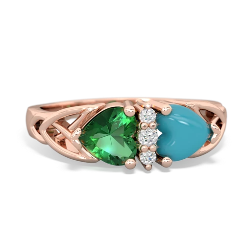 lab emerald-turquoise celtic ring