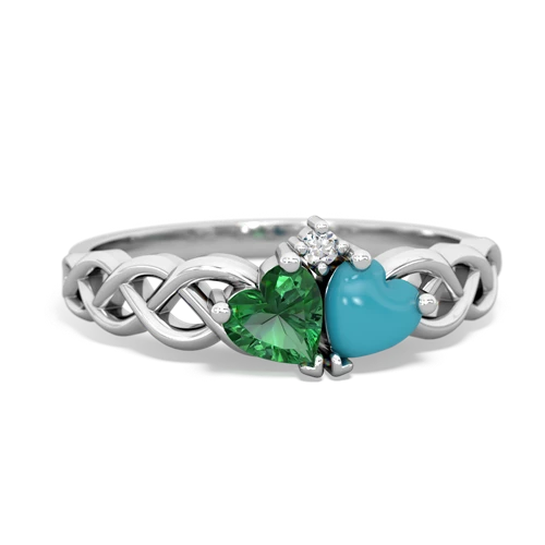 lab emerald-turquoise celtic braid ring