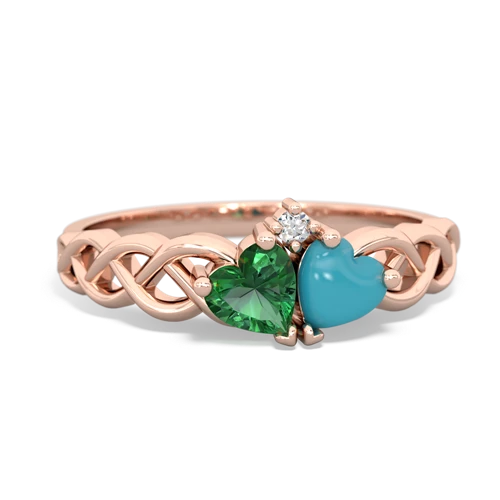 lab emerald-turquoise celtic braid ring