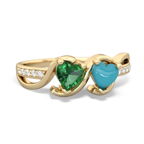 lab emerald-turquoise double heart ring