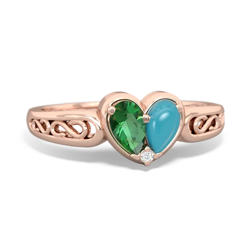 lab emerald-turquoise filligree ring