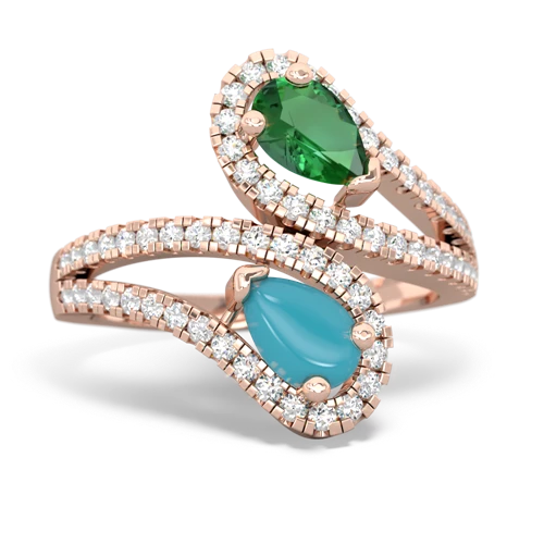 lab emerald-turquoise pave swirls ring