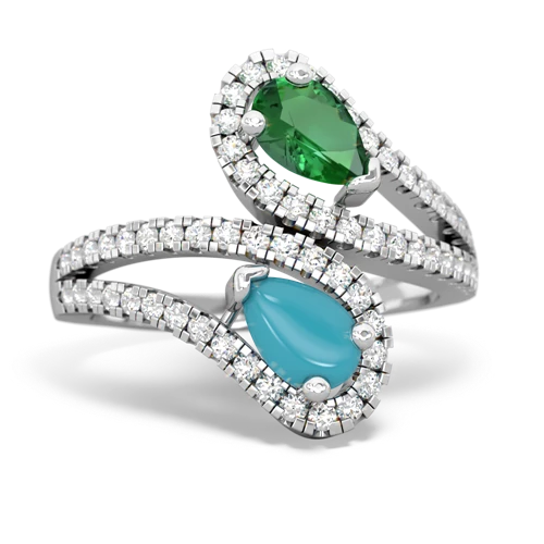 lab emerald-turquoise pave swirls ring