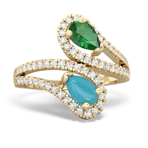 lab emerald-turquoise pave swirls ring