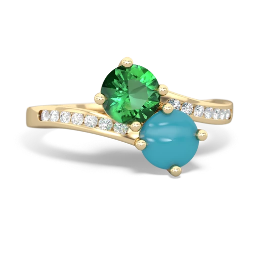 lab emerald-turquoise two stone channel ring