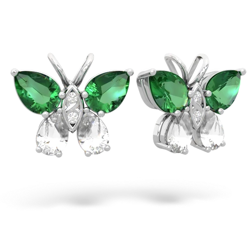 lab emerald-white topaz butterfly earrings