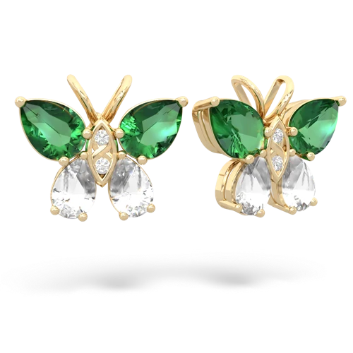 lab emerald-white topaz butterfly earrings