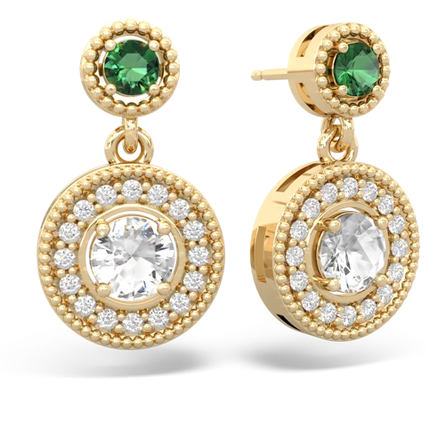 Lab Emerald Lab Created Emerald with Genuine White Topaz Halo Dangle earrings Earrings